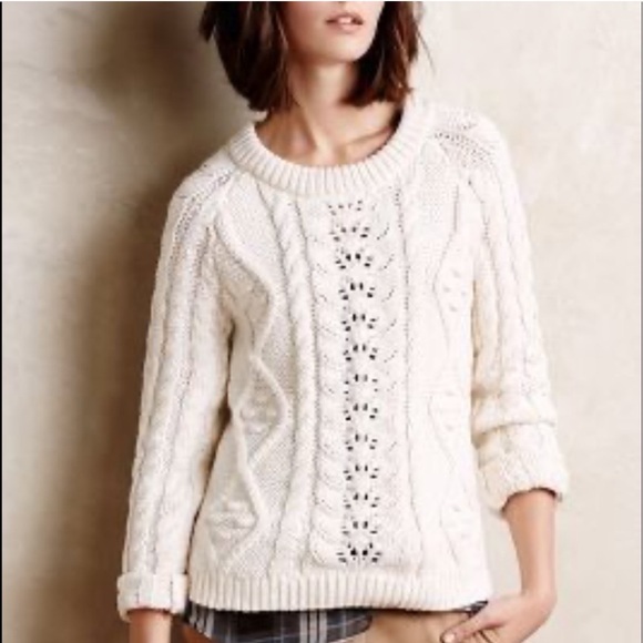 Anthropologie Sweaters - Anthropologie Knitted & Knotted Cotton Blend Cream Knitted Sweater Size XS